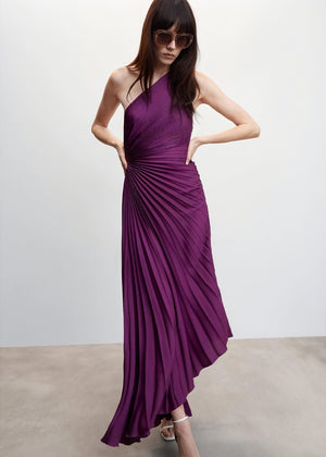 Kvinders Kjole – Enkeltskuldret Plisseret, Asymmetrisk Kant, Elegant Stil-83236-7848a536-1b43-4eff-9e1c-8d3b98e1f917