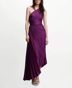 Kvinders Kjole – Enkeltskuldret Plisseret, Asymmetrisk Kant, Elegant Stil-83236-03e8e0f9-d099-455f-9a83-db2c4d8dd783