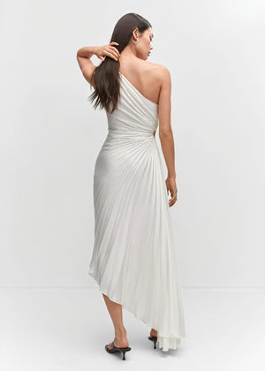 Kvinders Kjole – Enkeltskuldret Plisseret, Asymmetrisk Kant, Elegant Stil-83236-481aad76-ce7e-4a7e-8191-d9b13c0d8328