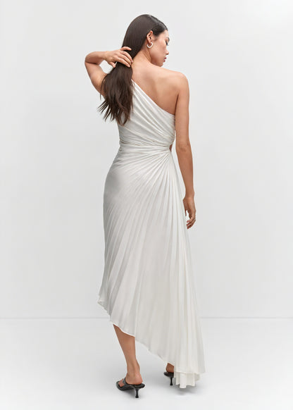 Kvinders Kjole – Enkeltskuldret Plisseret, Asymmetrisk Kant, Elegant Stil-83236-481aad76-ce7e-4a7e-8191-d9b13c0d8328