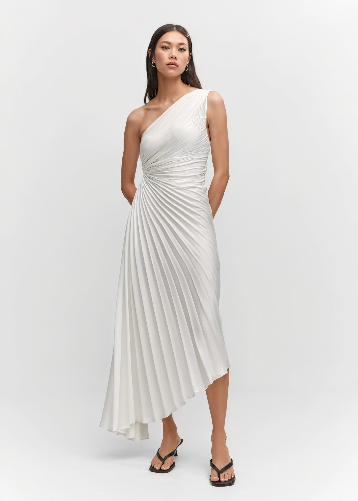 Kvinders Kjole – Enkeltskuldret Plisseret, Asymmetrisk Kant, Elegant Stil-83236-e9175566-6eb9-4518-b811-9418ceacd562