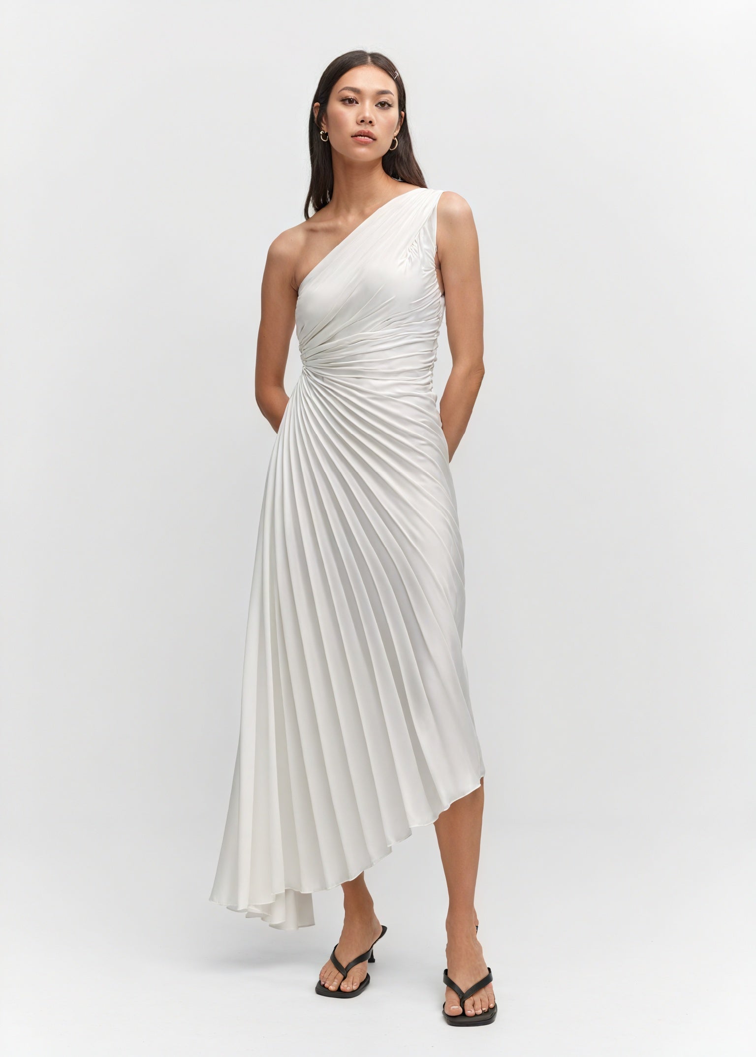 Kvinders Kjole – Enkeltskuldret Plisseret, Asymmetrisk Kant, Elegant Stil-83236-e9175566-6eb9-4518-b811-9418ceacd562