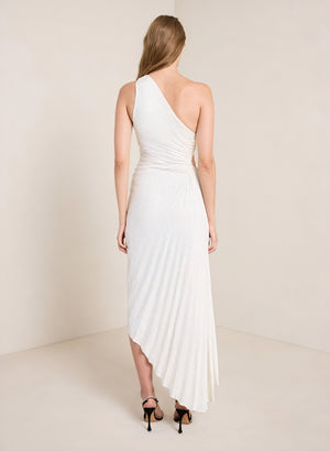 Kvinders Kjole – Enkeltskuldret Plisseret, Asymmetrisk Kant, Elegant Stil-83236-a6fa49e5-6aaa-4b30-8e49-bace34ef74da