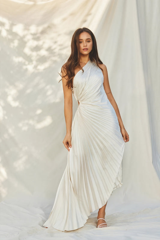 Kvinders Kjole – Enkeltskuldret Plisseret, Asymmetrisk Kant, Elegant Stil-83236-b619e92a-b572-405b-a18a-52ef16088bfd