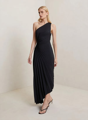 Kvinders Kjole – Enkeltskuldret Plisseret, Asymmetrisk Kant, Elegant Stil-83236-b6bd053d-56ea-44a9-b100-57b38689703e