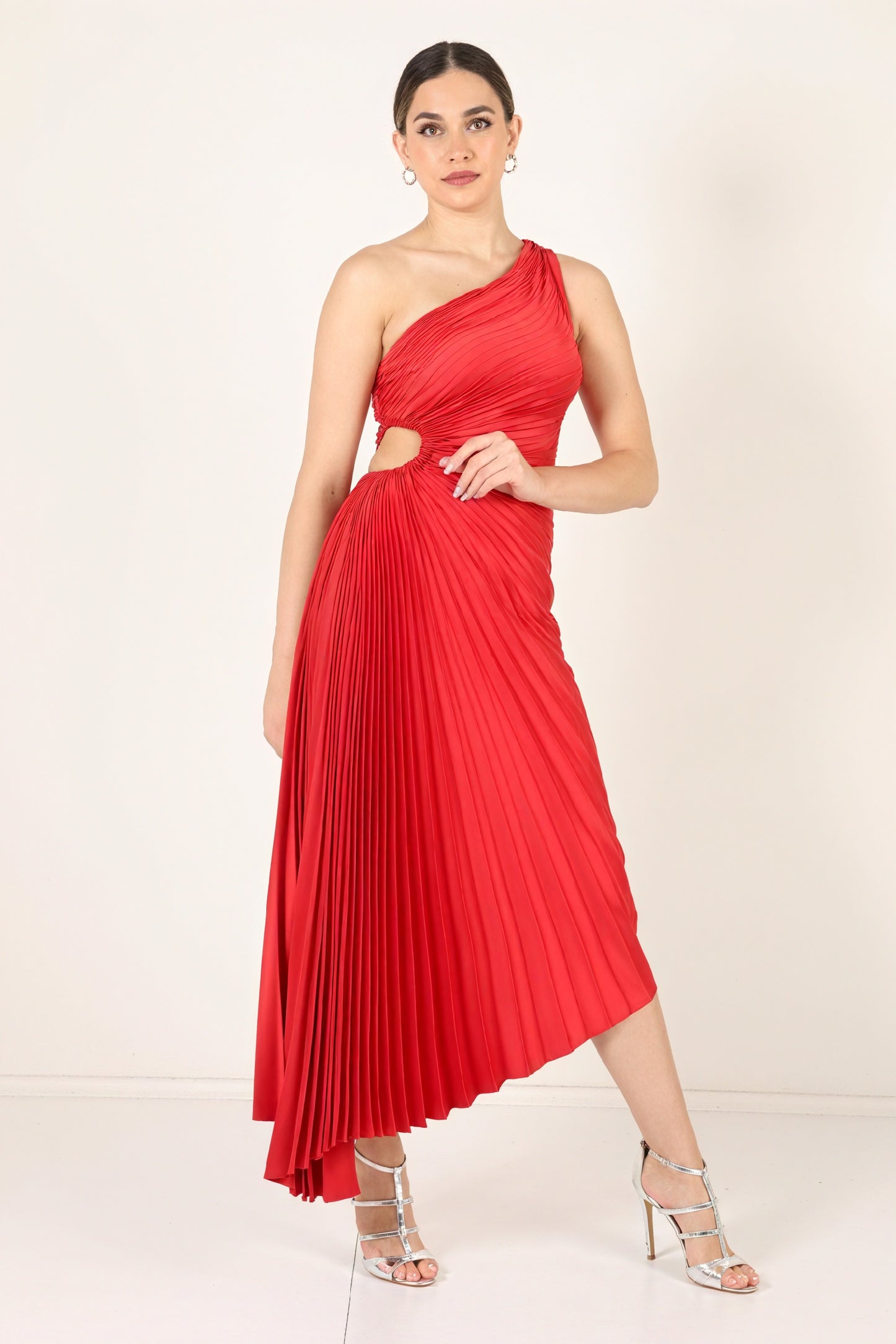 Kvinders Kjole – Enkeltskuldret Plisseret, Asymmetrisk Kant, Elegant Stil-83236-5df5c906-d5d7-4b50-8621-900f8c072c53