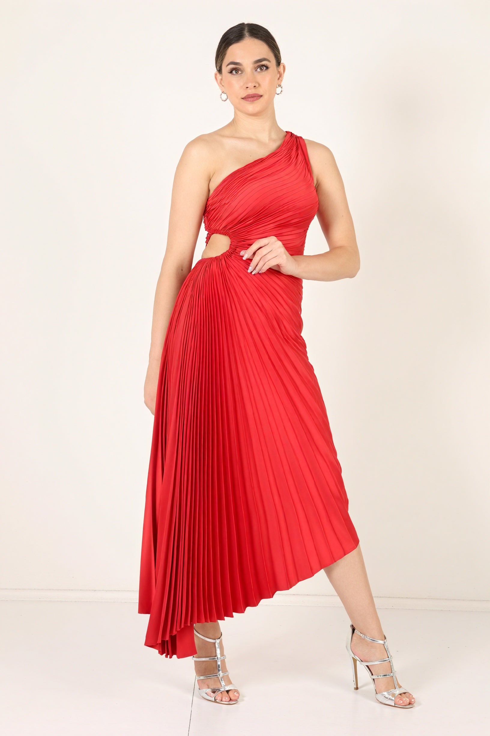 Kvinders Kjole – Enkeltskuldret Plisseret, Asymmetrisk Kant, Elegant Stil-83236-5df5c906-d5d7-4b50-8621-900f8c072c53