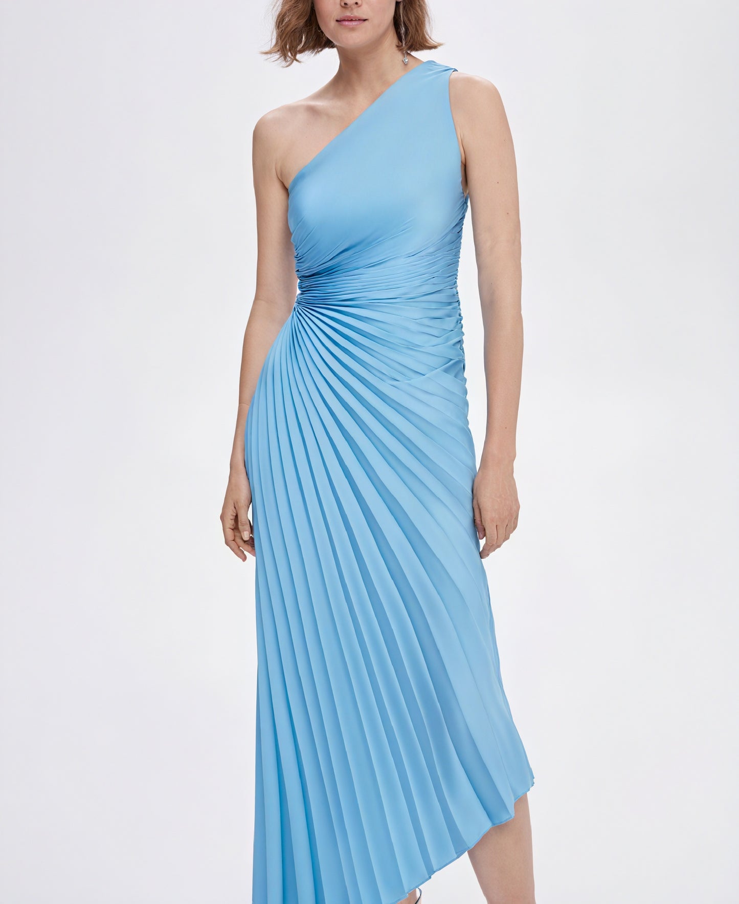 Kvinders Kjole – Enkeltskuldret Plisseret, Asymmetrisk Kant, Elegant Stil-83236-6aae88f6-57fe-4fdc-be0f-7a67a5e6ad85