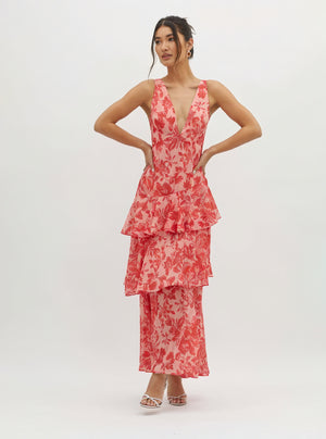 Norideen Dame Maxikjole – Blomstret V-udskæring, Lagdelt Skørt, S-XL-83283-8dd89e02-d233-41f6-9a78-9c9d7d8fbe8c