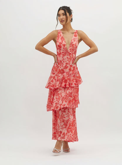 Norideen Dame Maxikjole – Blomstret V-udskæring, Lagdelt Skørt, S-XL-83283-8dd89e02-d233-41f6-9a78-9c9d7d8fbe8c