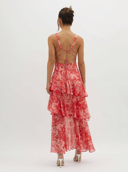 Norideen Dame Maxikjole – Blomstret V-udskæring, Lagdelt Skørt, S-XL-83283-035a6143-8387-4a14-890b-23d942c5dad7