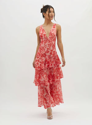 Norideen Dame Maxikjole – Blomstret V-udskæring, Lagdelt Skørt, S-XL-83283-a9cfc6a7-1b6f-4a4e-a5d6-a0c5ef3da866