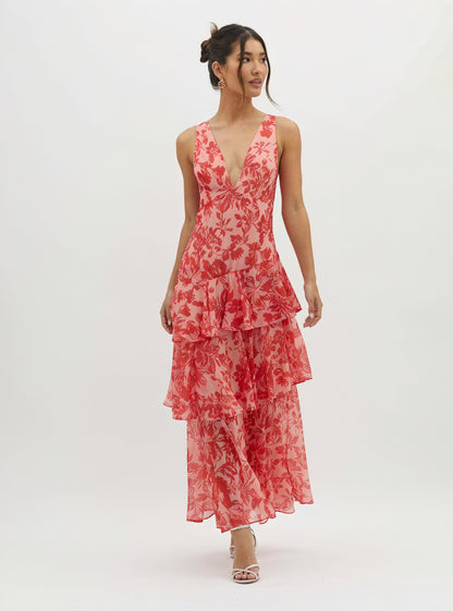 Norideen Dame Maxikjole – Blomstret V-udskæring, Lagdelt Skørt, S-XL-83283-a9cfc6a7-1b6f-4a4e-a5d6-a0c5ef3da866