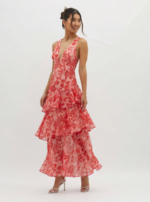 Norideen Dame Maxikjole – Blomstret V-udskæring, Lagdelt Skørt, S-XL-83283-d7f6005b-0a98-473c-82f2-09286dbd057d