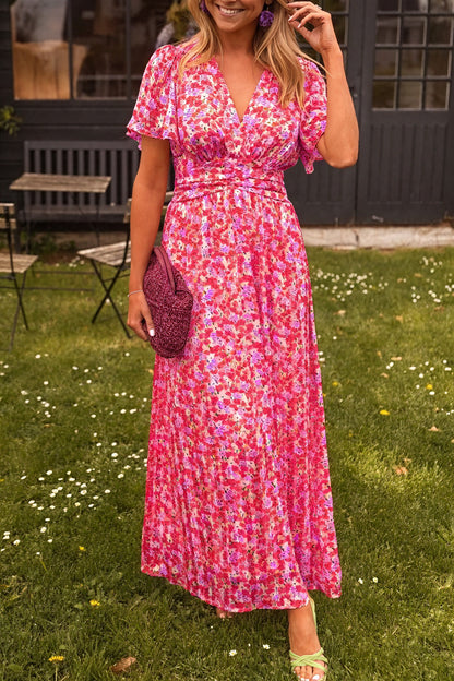 Norideen Dame Kjole – Blomstret V-hals, Plisseret Skørt-83290-861b1683-f2ae-4f29-a039-386d8730143e