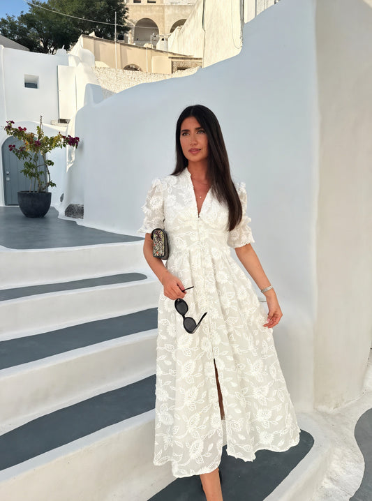Norideen Women's White Embroidered Button-Down Short Sleeve Midi Dress-83314-ce3ade1d-7568-4458-8492-8e7b11d640cf