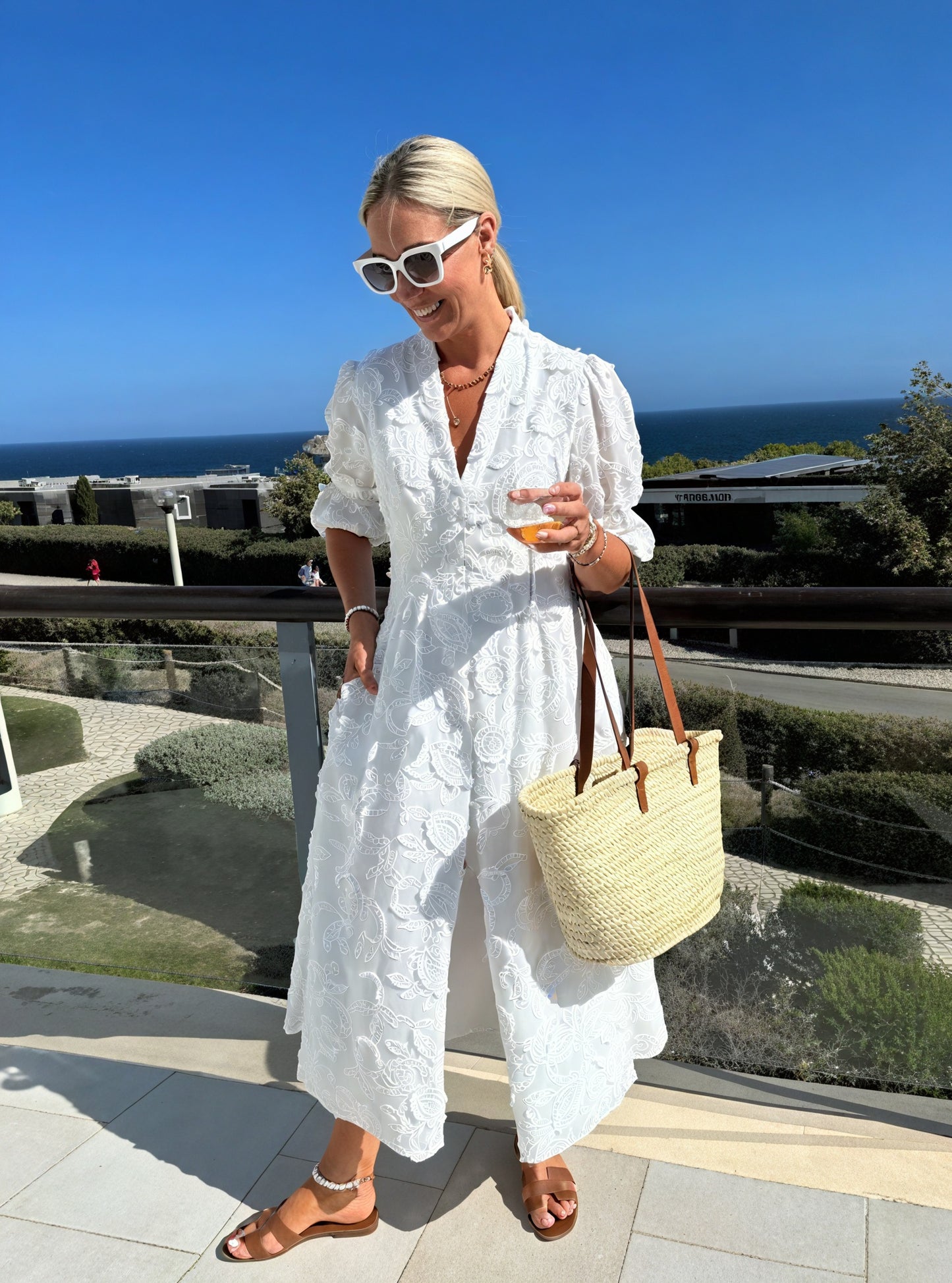 Norideen Women's White Embroidered Button-Down Short Sleeve Midi Dress-83314-ce466cf8-f842-4f23-8d5b-ad4678280d46