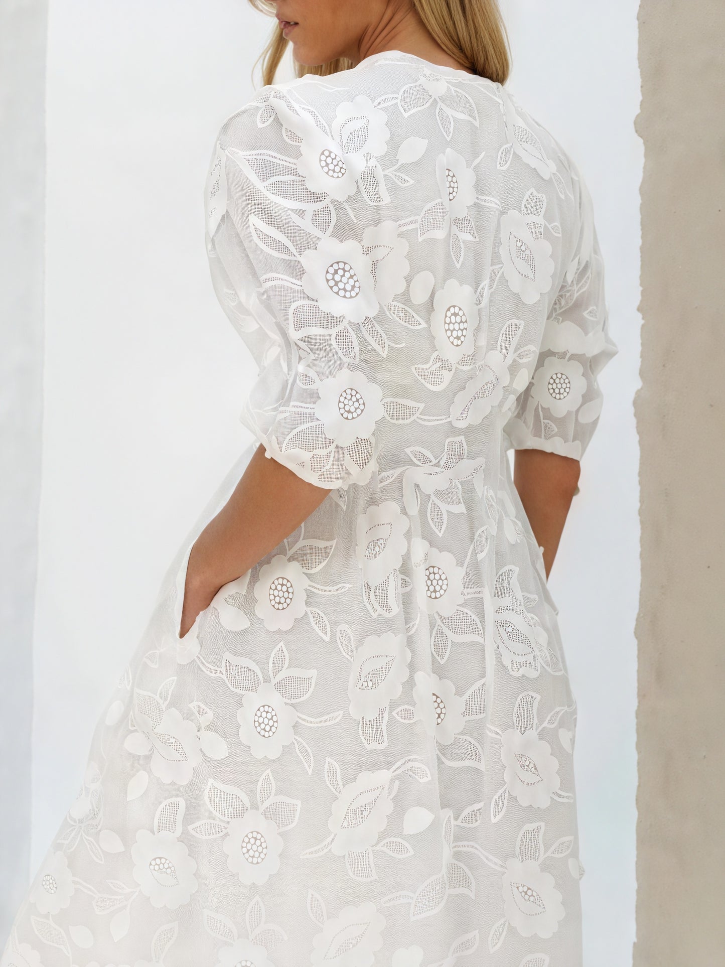 Norideen Women's White Embroidered Button-Down Short Sleeve Midi Dress-83314-64d2e21b-81be-4cd6-99e7-37bf693b19dd