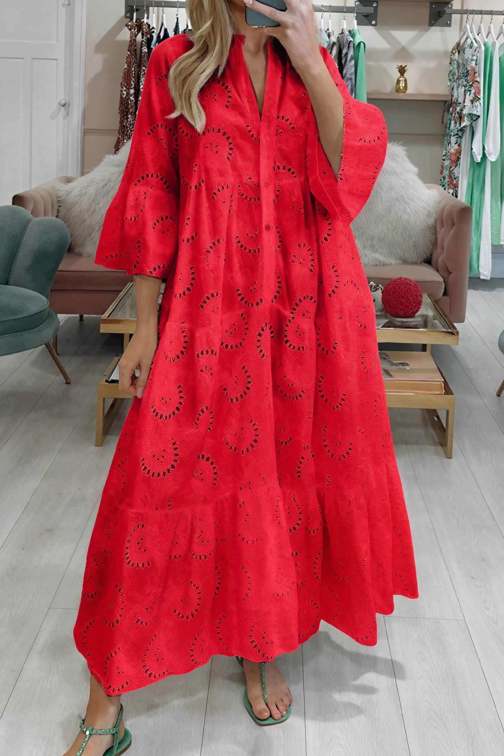 Norideen Dame Øje Blusekjole – V-hals, ¾-ærmer, Knapper, Let Stof S-XL-83323-374ff908-de96-4770-960d-42c060ba6eeb
