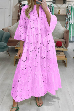 Norideen Dame Øje Blusekjole – V-hals, ¾-ærmer, Knapper, Let Stof S-XL-83323-6ebabf73-edde-4de7-a8ac-5fca4c22239a