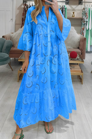 Norideen Dame Øje Blusekjole – V-hals, ¾-ærmer, Knapper, Let Stof S-XL-83323-02c5b07a-0239-49b0-b84a-12b232039040