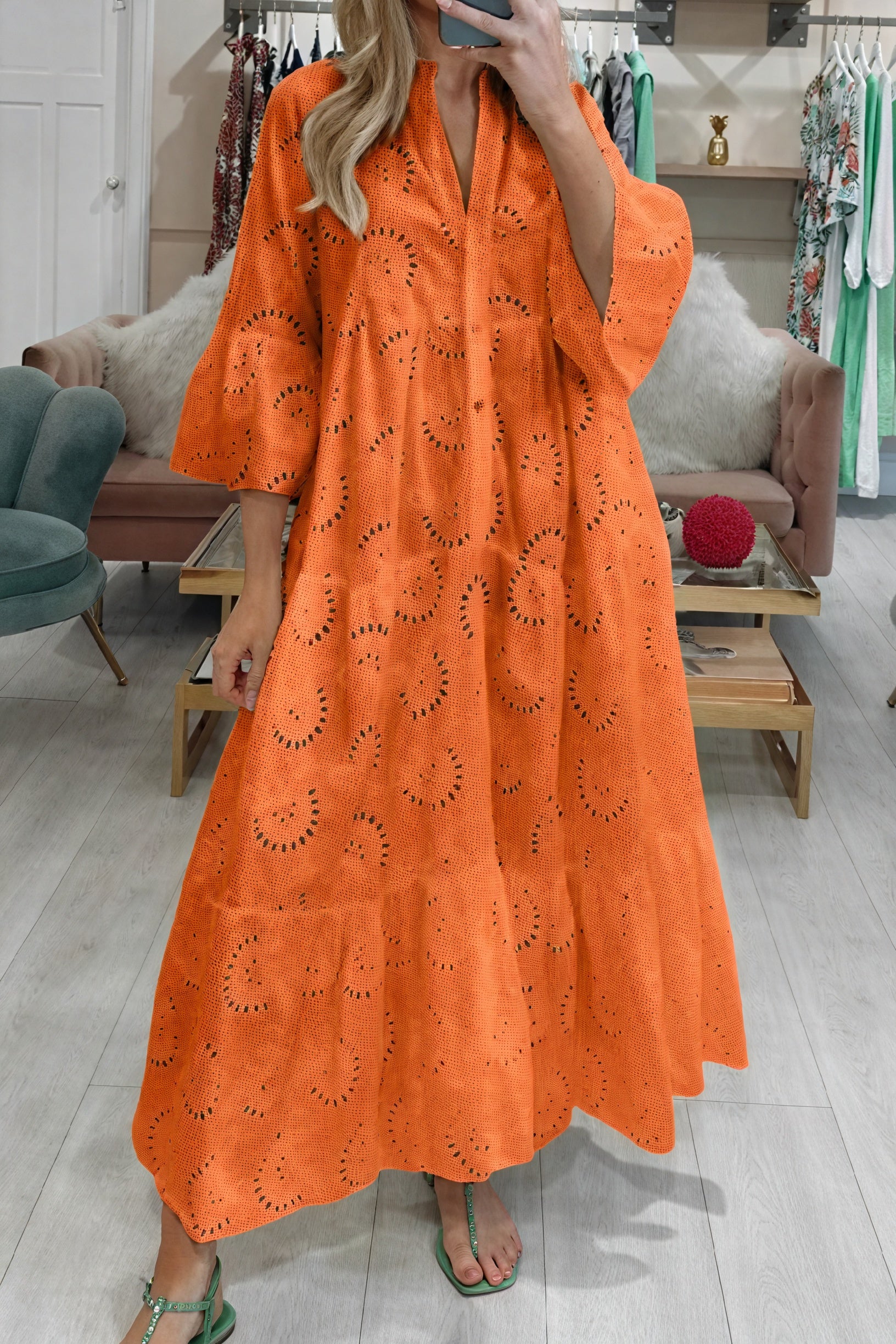 Norideen Dame Øje Blusekjole – V-hals, ¾-ærmer, Knapper, Let Stof S-XL-83323-df1778ae-233c-470c-be63-67380e9c558b