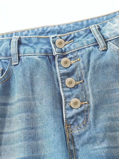 Dame Lyseblå Løse Jeans med Opsmøg og Knaplukning – Komfortabel Denim-83359-0a2cbd67-8001-4f29-bb0f-8d7acf748bd6