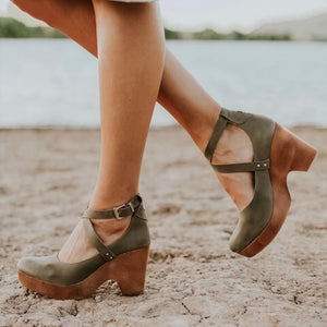 Dame Platform Sandal – Læder, Træsål, Ankelrem Lukning-83366-f56558b1-c13c-4bf6-a76b-c9431ee8501f