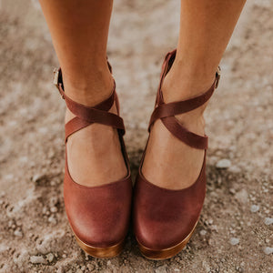 Dame Platform Sandal – Læder, Træsål, Ankelrem Lukning-83366-999ce851-4de6-4511-bc8b-1d357a57f4d5