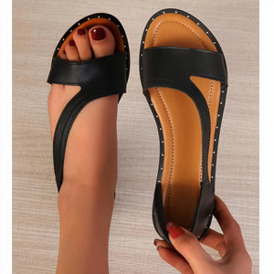 Kvinder Sandaler Hvide Flade med Nitter Åben Tå-83369-b829666c-4498-494c-812b-7c031c3aa2ef