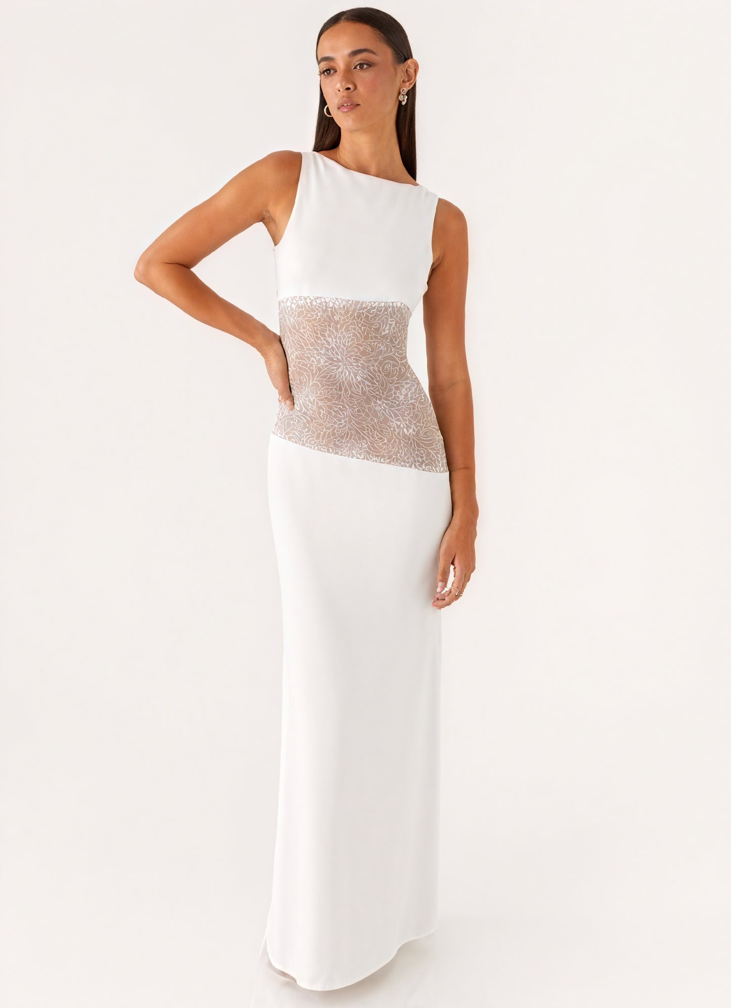 Dame Maxi Kjole – Ærmeløs med Blondepanel, Elegant Feststil-83478-65a381ee-310d-48de-8ec6-49a8ec170033