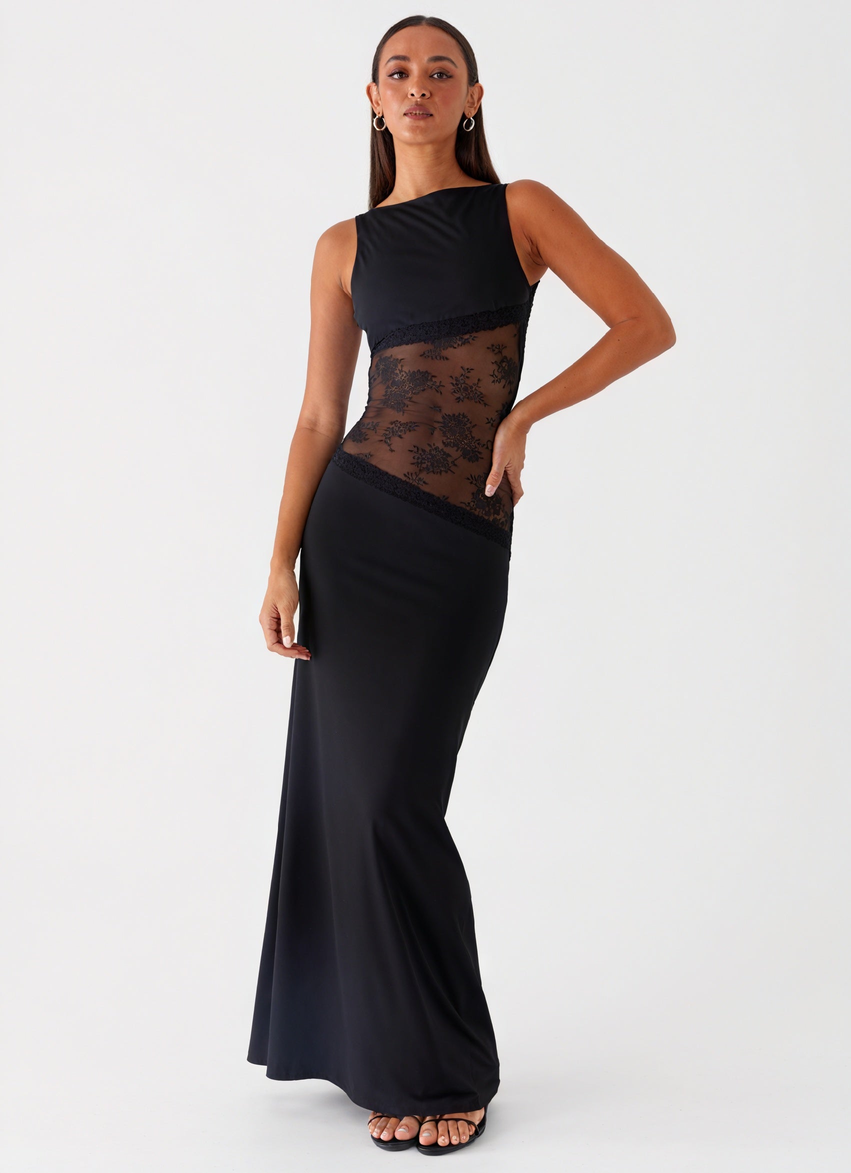 Dame Maxi Kjole – Ærmeløs med Blondepanel, Elegant Feststil-83478-cd0d88ce-8f4b-4c49-b224-7acfe9121435