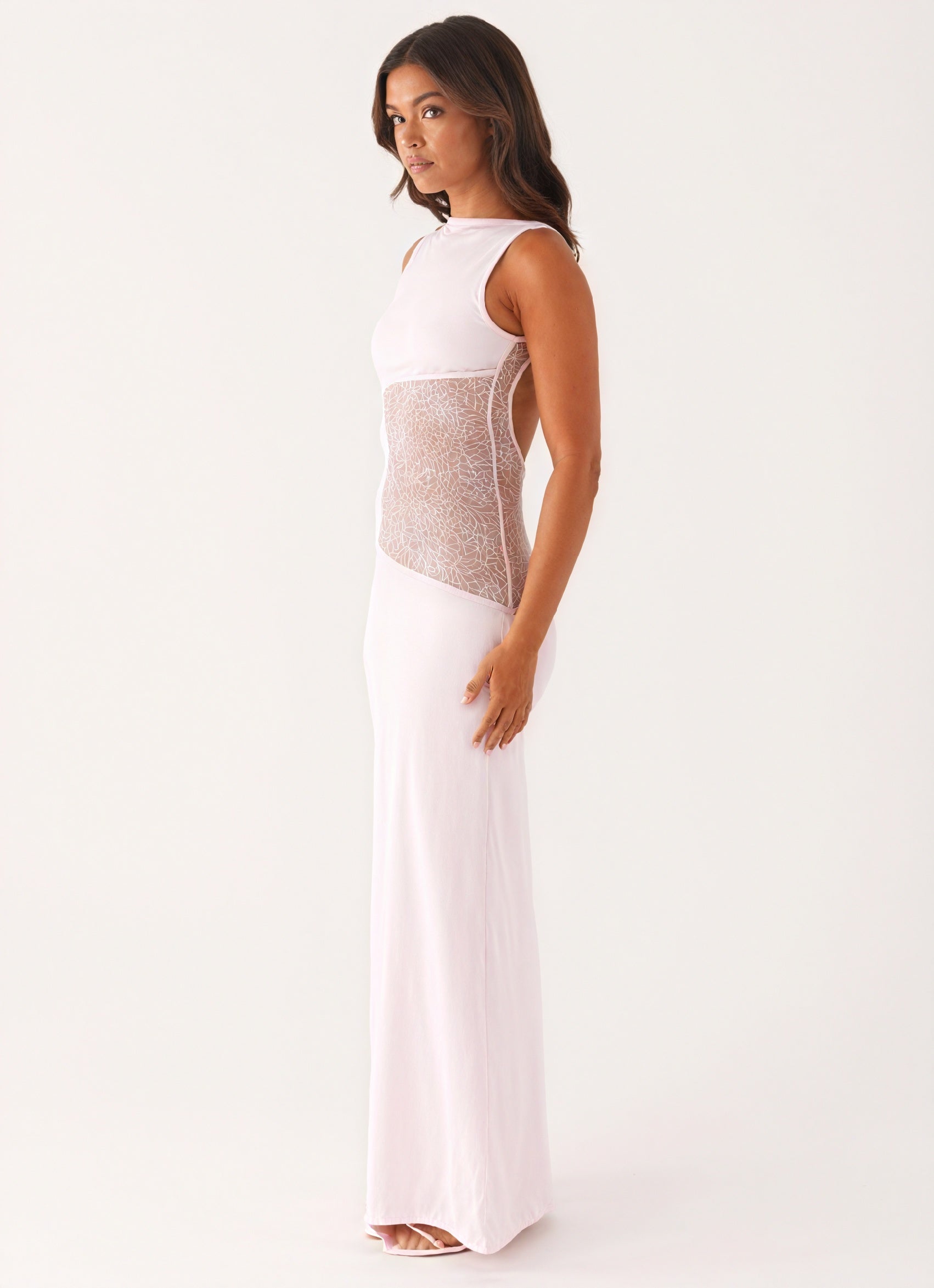 Dame Maxi Kjole – Ærmeløs med Blondepanel, Elegant Feststil-83478-dbceb145-1e9d-459c-aa13-d63770daa9a4