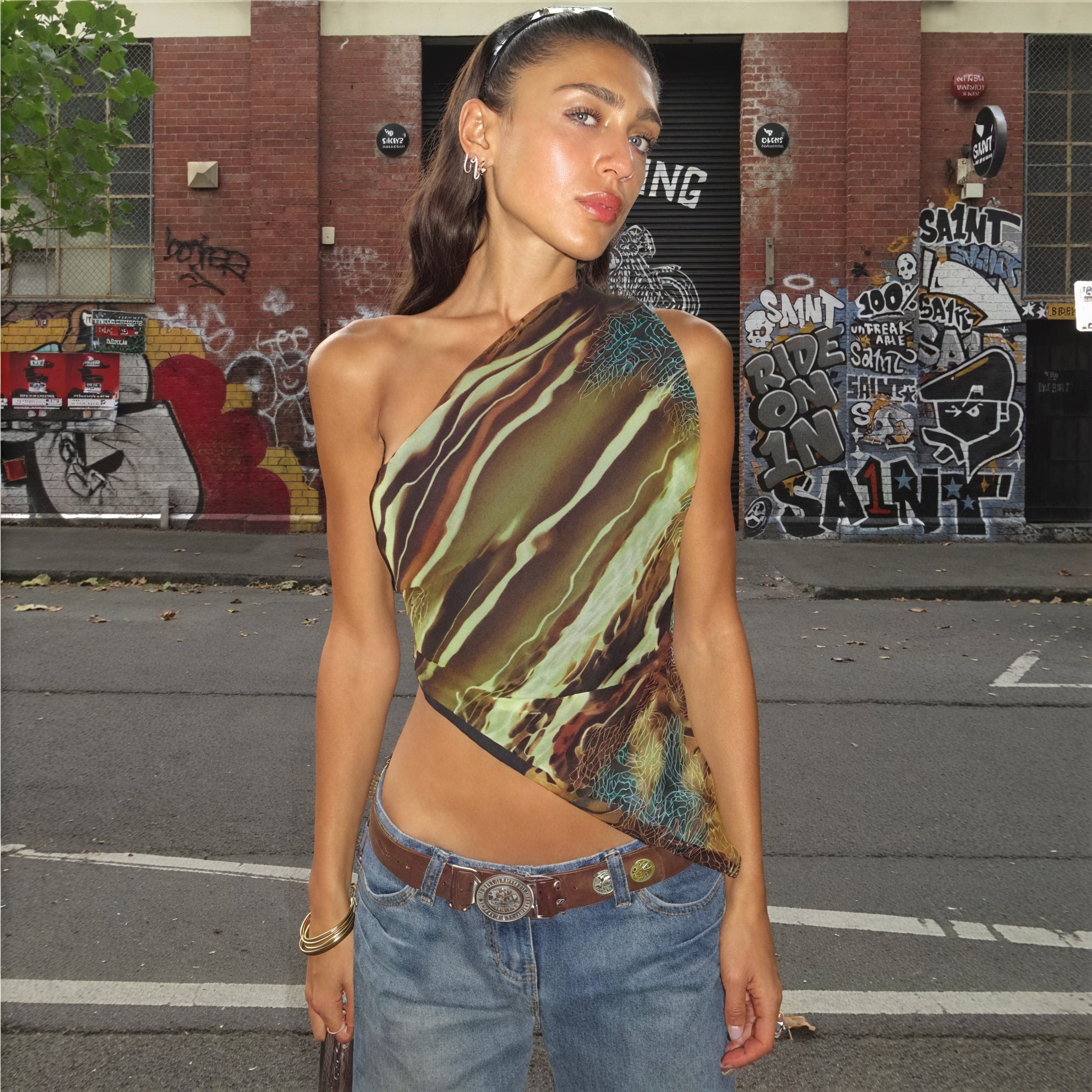 Kvinder Kjole – Asymmetrisk One-Shoulder, Mønstret-83548-560860aa-00be-4405-89de-e6c3d0de5d09
