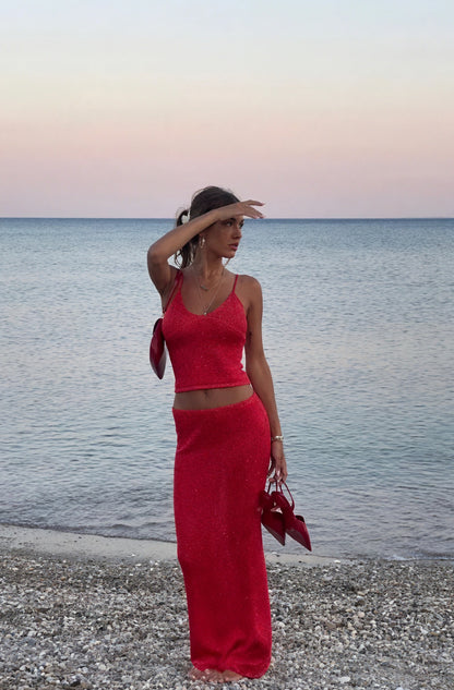 Kvinder Glitrende Todelt Sæt – Spaghetti Top & Maxi Nederdel, Festlig Stil-83554-6dd4513b-bd1b-437c-a927-358d8fc3808c
