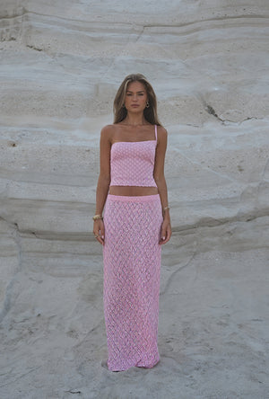 Dame Todelt Sæt – Pink Hvid Stribet Stropløs Top & Maxi Nederdel, Norideen-83557-a41aaa35-27a8-45f6-b36c-a6630ee02adf