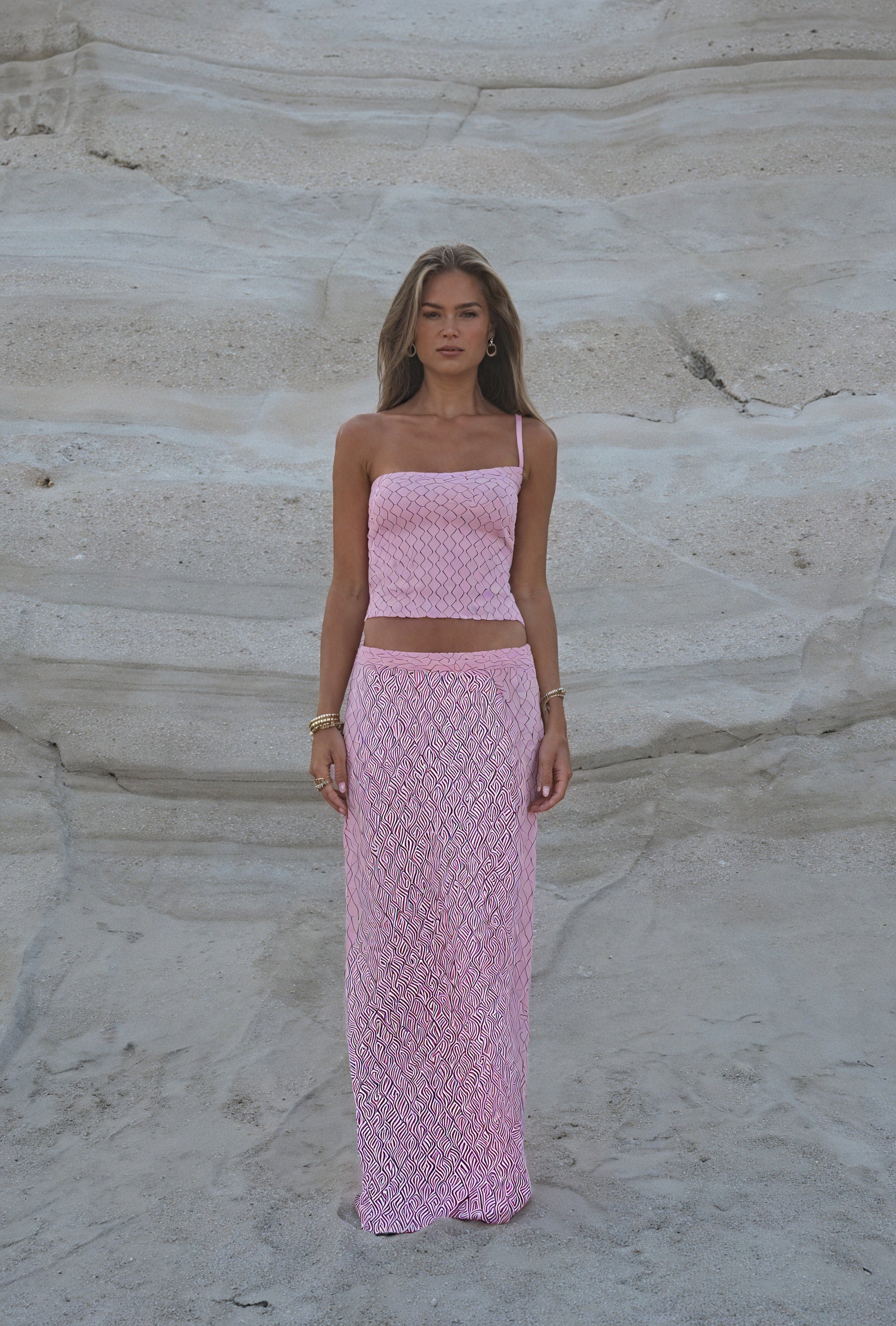 Dame Todelt Sæt – Pink Hvid Stribet Stropløs Top & Maxi Nederdel, Norideen-83557-a41aaa35-27a8-45f6-b36c-a6630ee02adf