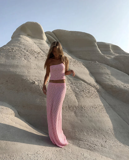 Dame Todelt Sæt – Pink Hvid Stribet Stropløs Top & Maxi Nederdel, Norideen-83557-6701d4cd-f6c0-41b0-9071-c307e8a43e88