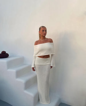 Dame Tekstureret Off-Shoulder Kjole – Lange Ærmer, Elegant Sæt-83558-ece24308-c644-476a-8db9-57424a948589
