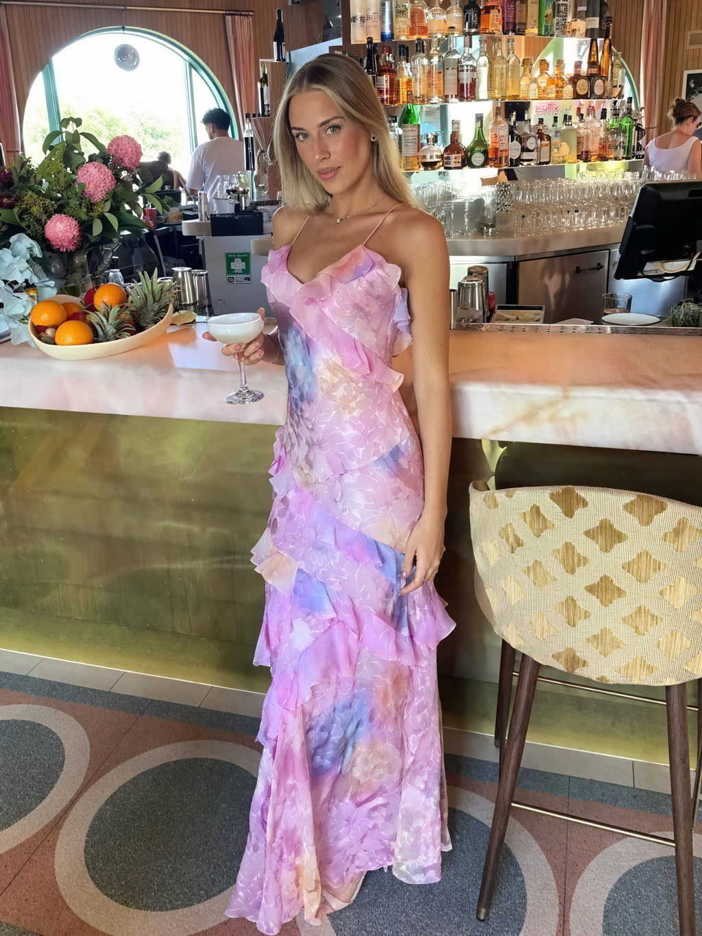 Dame Blomstret Kjole med Spaghettistropper og Flæsedetaljer-83560-688dc45d-d093-4430-8e3f-04571284b0ce