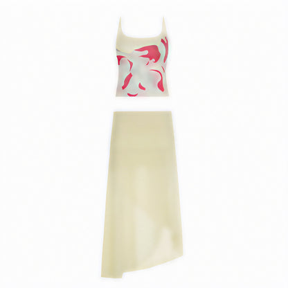 Dame Kjole – Blomstret Top, Spaghetti Stropper, Ruched Asymmetrisk Skørt, Norideen-83580-5fa0c415-5503-4771-85d4-697d37d229a9