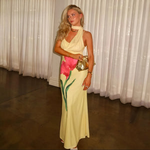 Kvinder Maxikjole – Gul Blomstret Halterneck Design-83591-6701cd67-b004-4fcb-b030-872bbb64b395