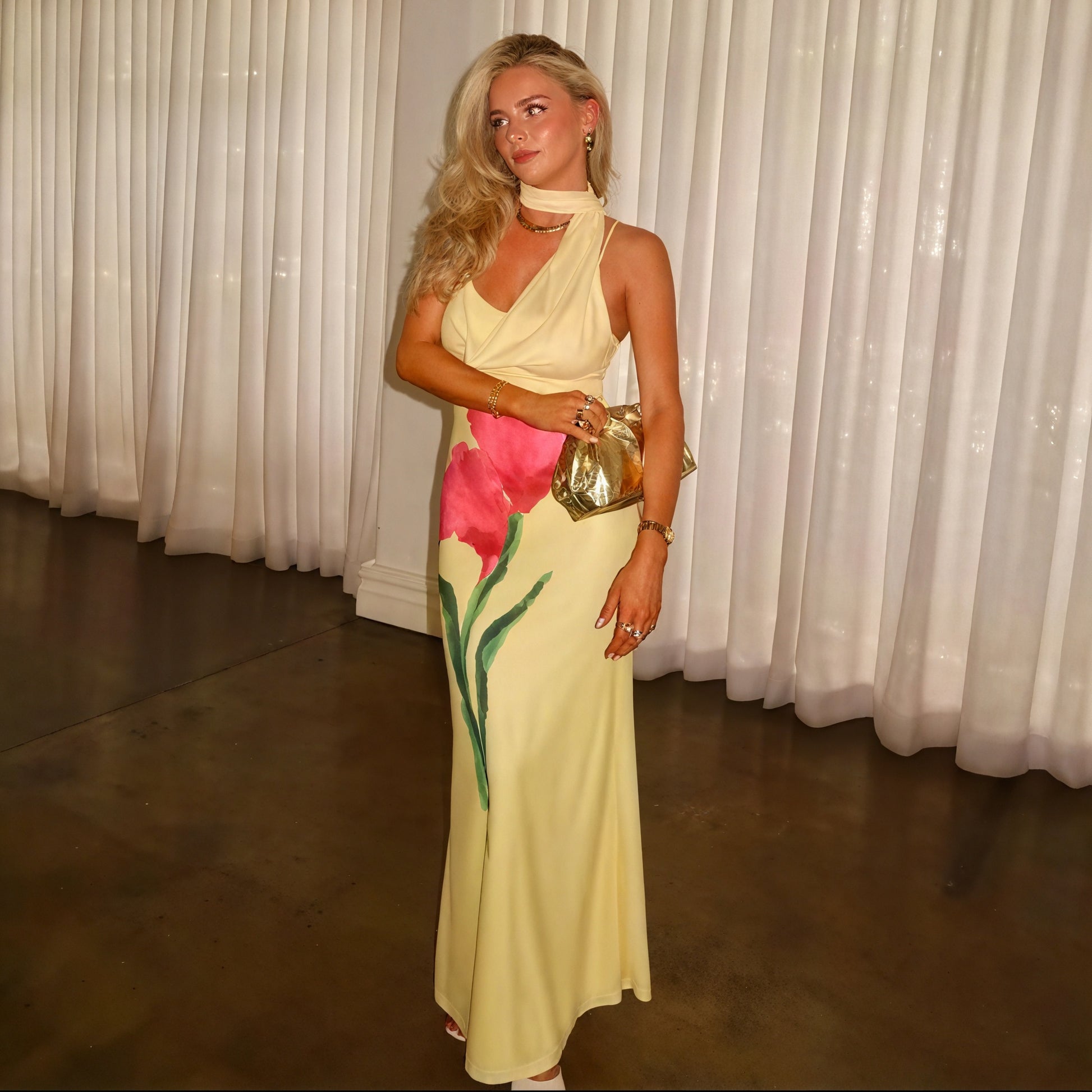 Kvinder Maxikjole – Gul Blomstret Halterneck Design-83591-6701cd67-b004-4fcb-b030-872bbb64b395