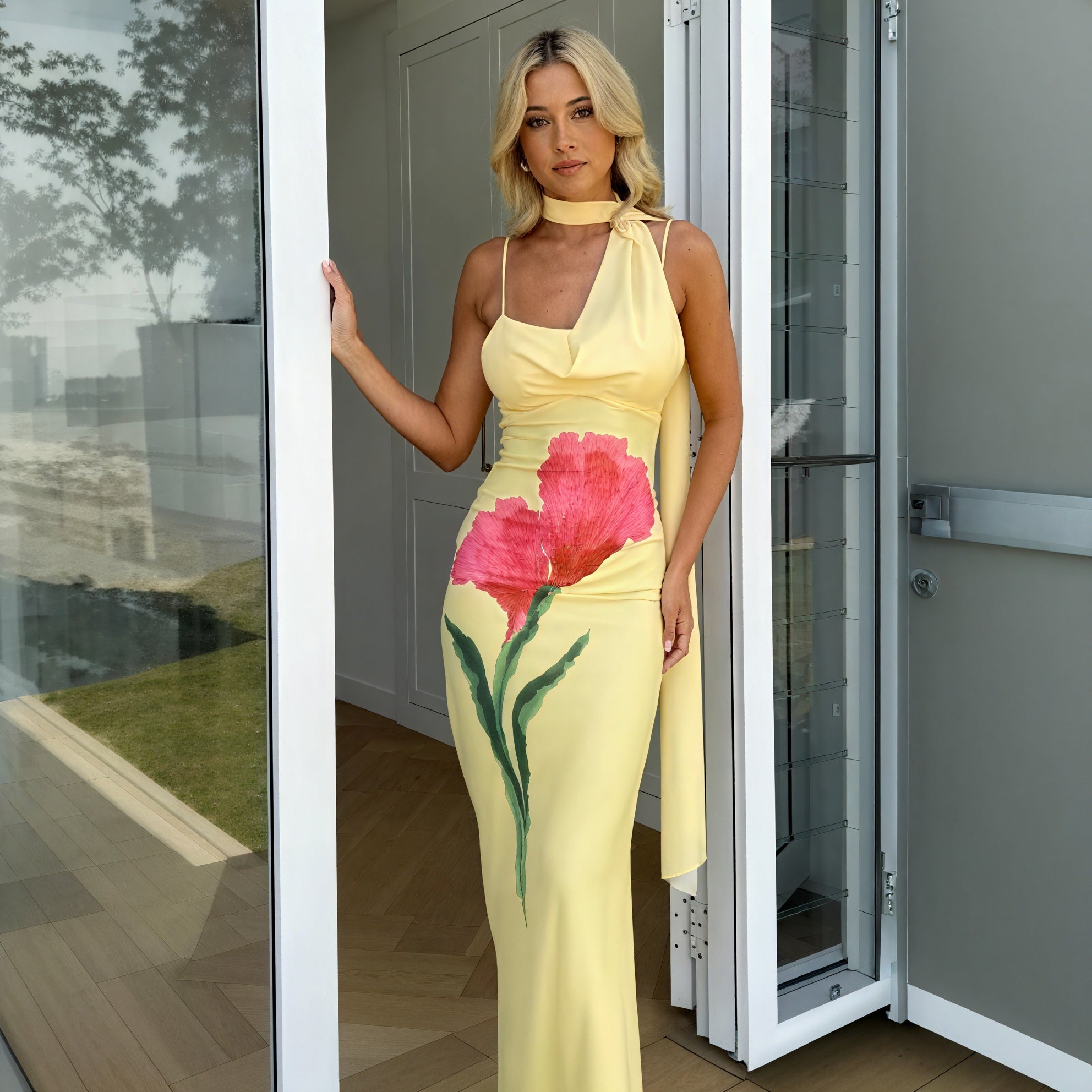Kvinder Maxikjole – Gul Blomstret Halterneck Design-83591-4d2b6257-32e7-413a-bd9f-fe409baecf5f