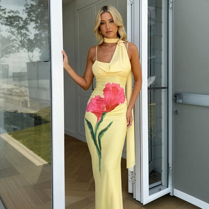 Kvinder Maxikjole – Gul Blomstret Halterneck Design-83591-4d2b6257-32e7-413a-bd9f-fe409baecf5f