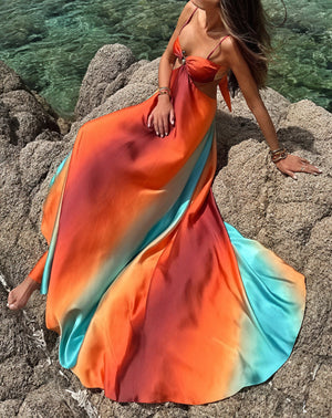 Dame Ombre Satin Kjole med Udskæring og Spaghettistropper-83593-420e9017-6098-418b-a4e6-081025ae16b5