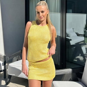 Dame Todelt Sæt – Tekstureret Strik Tanktop & Miniskørt, Afslappet Stil-83600-a6de2113-b220-4ae3-b18b-cee651f63f3c