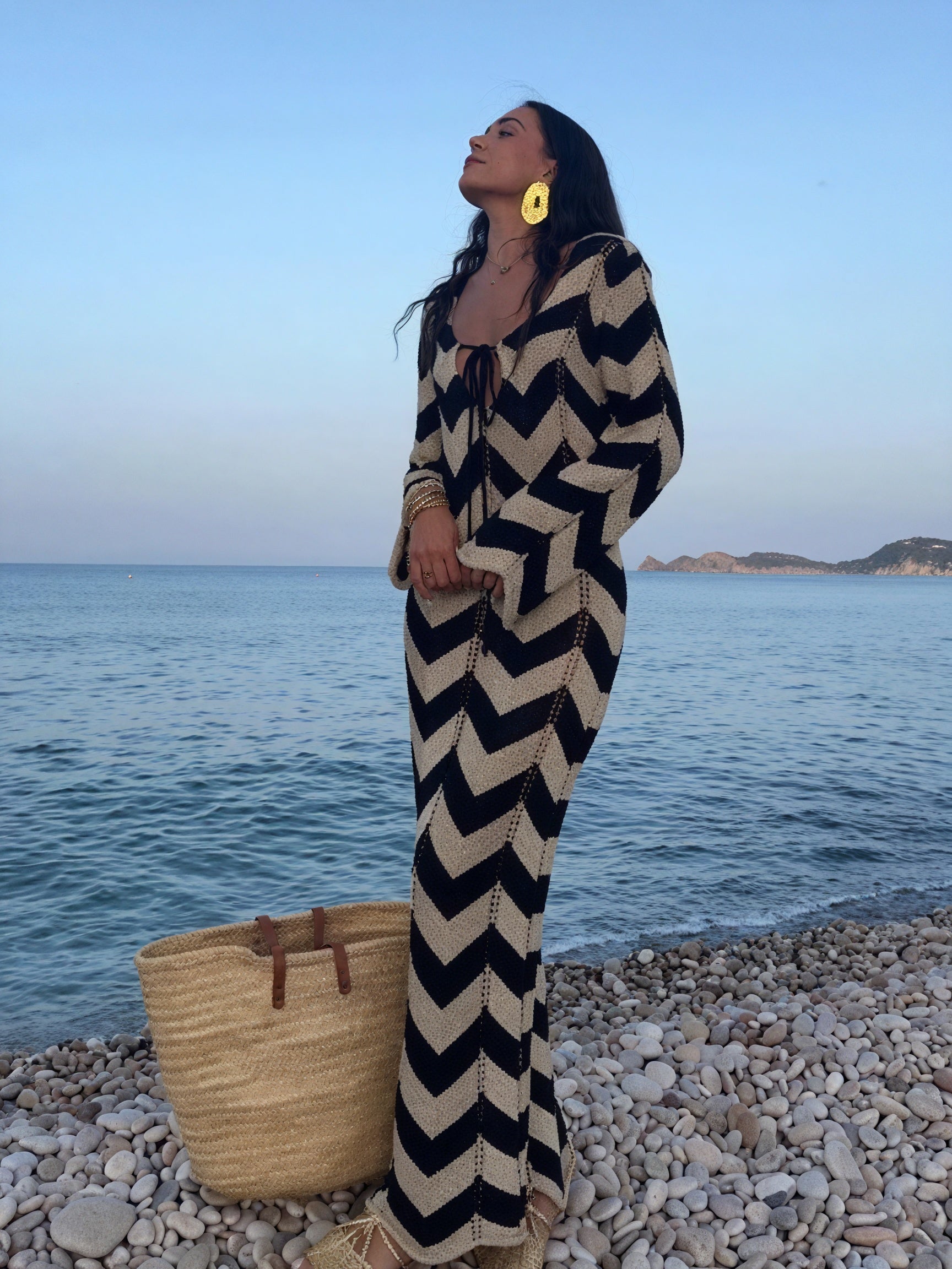 Kvinder Strikkjole – Chevron Mønster, Langærmet, Elegant Design-83785-f71a9214-3c69-4574-96e0-25fe504b9ea5