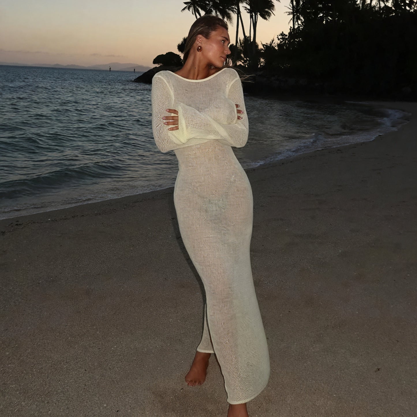 Women's Maxi Dress – Sheer Knit, Long Sleeve, Lightweight-83806-9b4a14d6-e950-4130-9407-6f6710ad7109