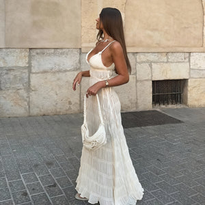 Dame Maxi Kjole – Plisseret Stof, Spaghettistropper, Flydende Design-83811-0d74ee4c-aea8-45e2-8fd0-e0d5003a3a74